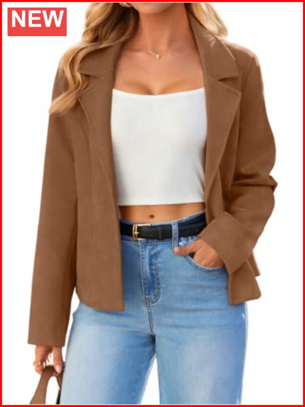 Women's Faux Suede Jacket Lightweight Open Front Cropped Coat with Pockets